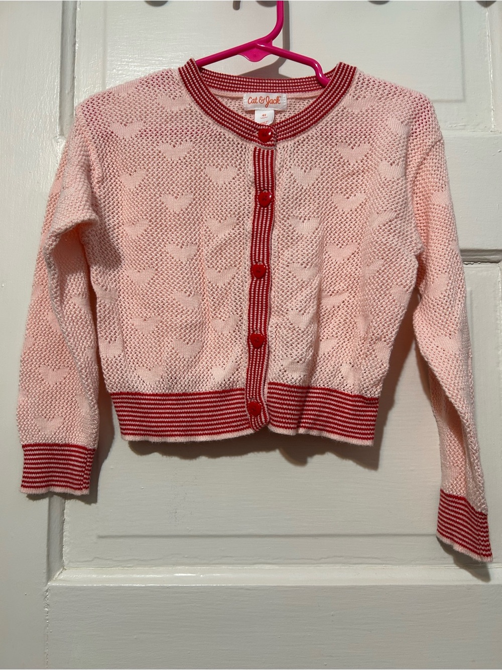 Cat & Jack Pink Knit Cardigan with Red Trim